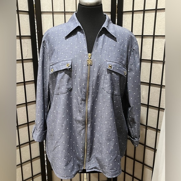 Anne Klein Tops - Anne Klein DENIM BLUE Star Print Blouse, CASUAL MOMCORE, WOMEN SIZE XL